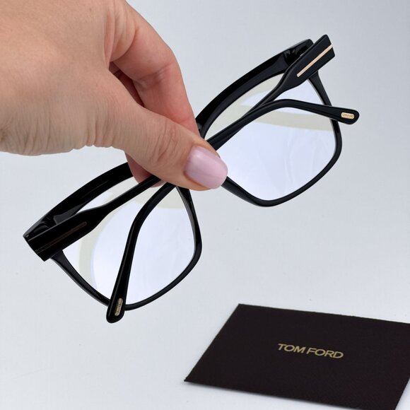Tom Ford FT5768-B 001 BRAND NEW Eyeglasses Shiny Black Blue Block Square Women